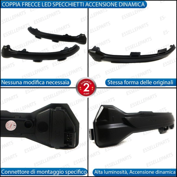 Coppia Frecce LED Dinamiche Laterali Per Specchietti Golf Sportsvan Nero Fume'