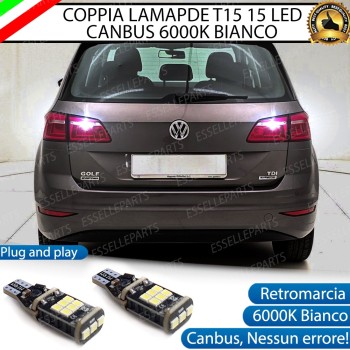 Coppia Lampade LED Retromarcia T15 1200 LM Canbus 6000K VW Golf Sportsvan Fino al 2016