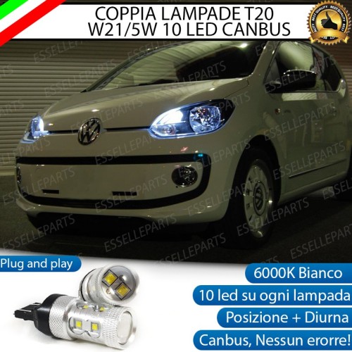 Coppia Luci Di Posizione/Diurne 10 LED T20 6000K Bianco Canbus VW Up Fino al 2016
