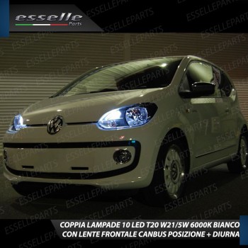 Coppia Luci Di Posizione/Diurne 10 LED T20 6000K Bianco Canbus VW Up Fino al 2016