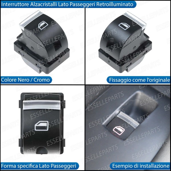 PULSANTE ALZACRISTALLI VETRI NERO / CROMO PER AUDI A6 C6 C6