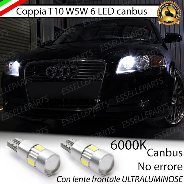 Coppia luci di posizione T10 W5W 6 LED canbus 6000K Bianco Audi A8 D3 Fino al 2004