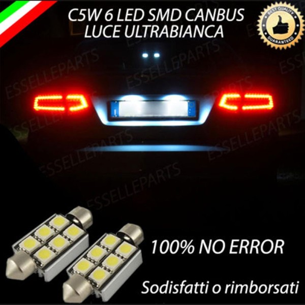Coppia lampade siluro 6 LED Luci Targa Canbus 6000K per Audi A8 D3 Dal 2005 al 2007