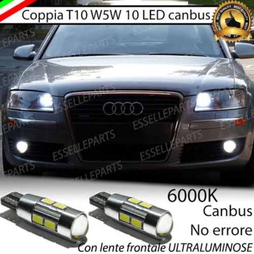 Coppia luci di posizione T10 W5W 10 LED canbus 6000K Bianco Audi A8 D3 Fino al 2004