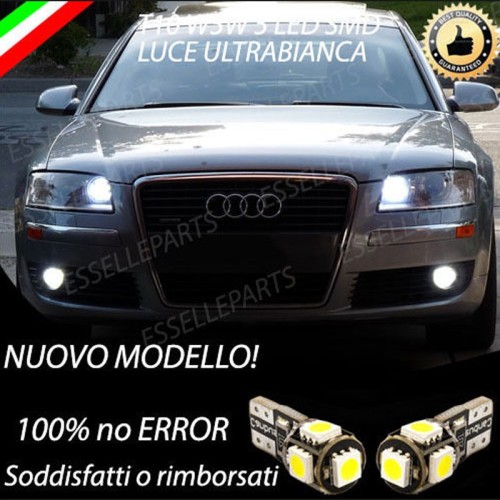 Coppia luci di posizione T10 W5W 5 LED canbus 6000K Bianco Audi A8 D3 Fino al 2004
