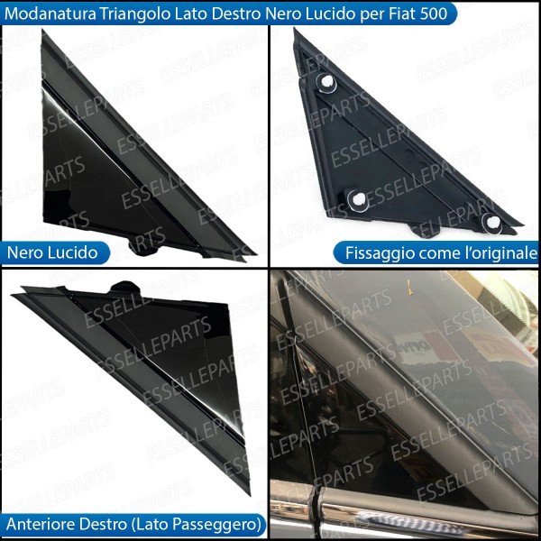 Modanatura Triangolo Nero Lucido Lato Passeggero Per Abarth 500 595 695 Restyling