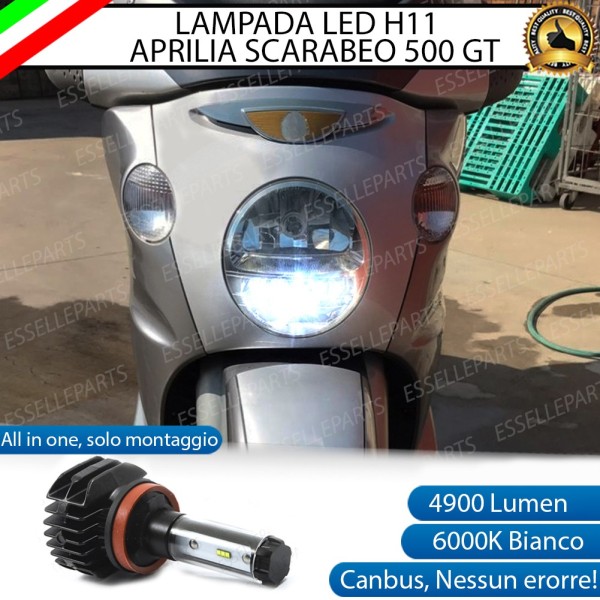 Lampada Singola Abbagliante LED H11 4900 Lumen per APRILIA Scarabeo 500 2005-2007 GT ABS