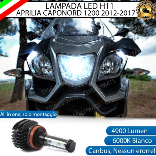 Kit Full LED H11 4900 Lumen Abbaglianti per Aprilia Caponord 1200 2013-2017 Travel Pack ABS