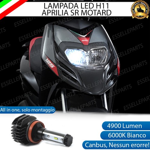 Kit Full LED Lampada H11 4900 Lumen Anabbaglianti per Aprilia SR 50 2012-2017 Motard