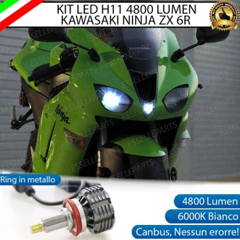Kit Full LED Lampada H11 4800 Lumen Anabbaglianti per KAWASAKI Ninja 600 ZX-6R 2007-2008
