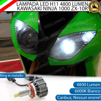 Kit Full LED Lampada H11 4800 Lumen Abbaglianti per KAWASAKI Ninja 1000 ZX-10R 2010-2011