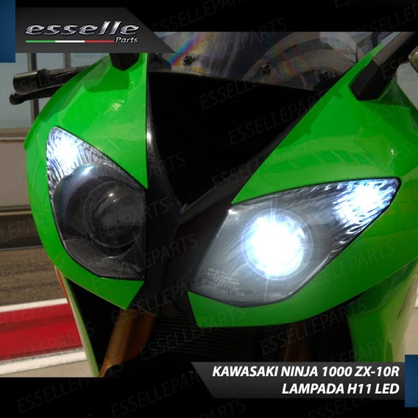 Kit Full LED Lampada H11 4800 Lumen Abbaglianti per KAWASAKI Ninja 1000 ZX-10R 2010-2011