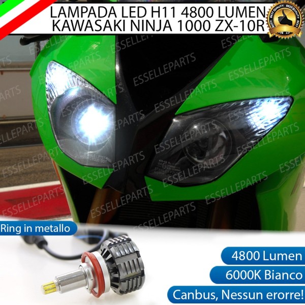 Kit Full LED Lampada H11 4800 Lumen Anabbaglianti per KAWASAKI Ninja 1000 ZX-10R 2008-2009