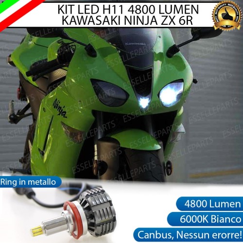 Kit Full LED Lampada H11 4800 Lumen Abbaglianti per KAWASAKI Ninja 600 ZX-6R 2007-2008