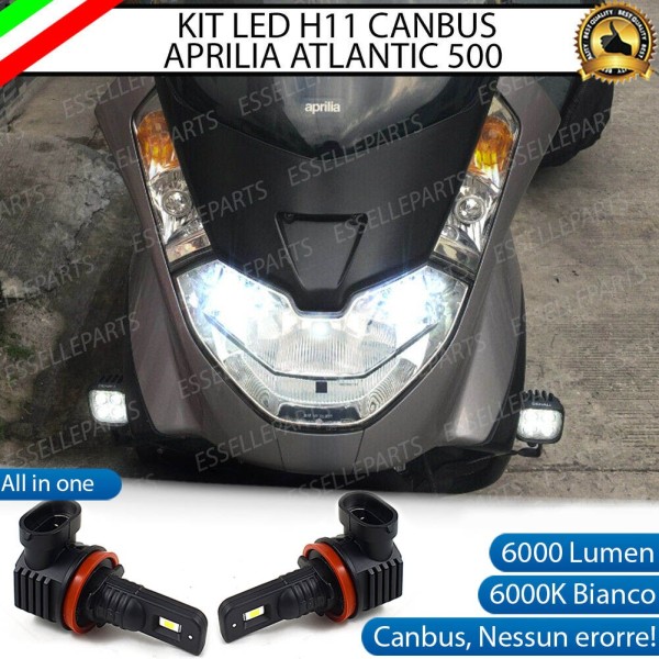 Coppia Lampade Abbaglianti LED H11 6000 Lumen per APRILIA Atlantic 500 2001-2002