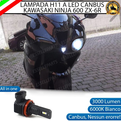 Lampada Singola H11 LED 3000 Lumen per Abbagliante KAWASAKI Ninja 600 ZX-6R 2007-2008