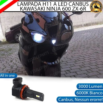 Lampada Singola H11 LED 3000 Lumen per Anabbagliante KAWASAKI Ninja 600 ZX-6R 2007-2008
