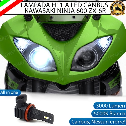 Lampada Singola H11 LED 3000 Lumen per Anabbagliante KAWASAKI Ninja 600 ZX-6R 2009-2016