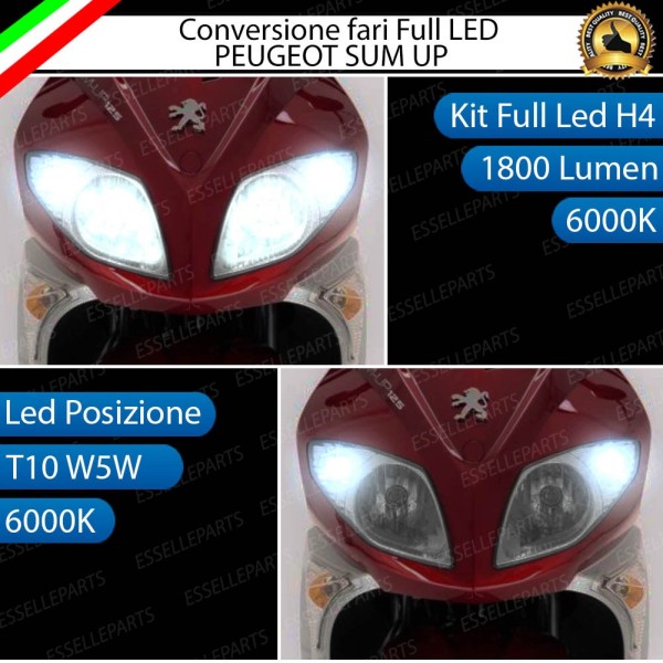 Conversione full LED Lampade H4 Anabbagliante Abbagliante PEUGEOT Sum-up 125 (2008-2011)