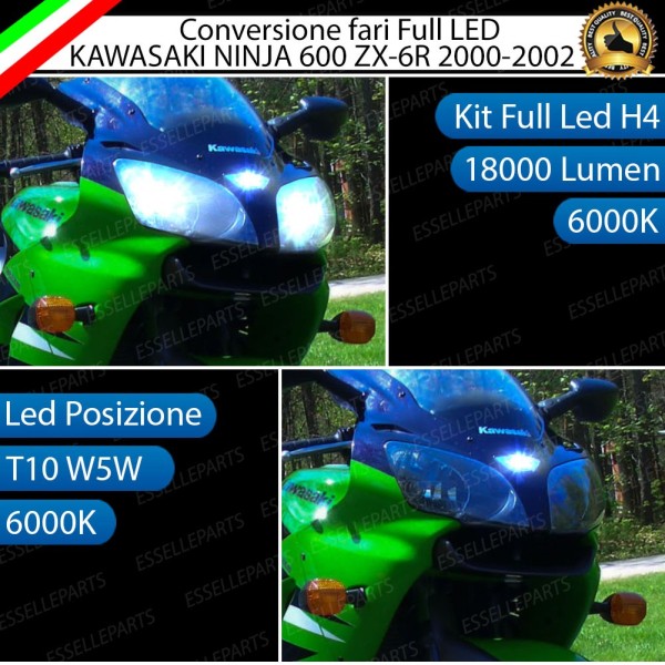 Conversione full LED Lampada H4 Anabbagliante Abbagliante Kawasaki Ninja 600 ZX-6R (2000-2002)
