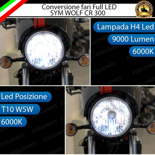 Lampade H4 + T10 LED per SYM WOLF CR 300 6000K Bianco