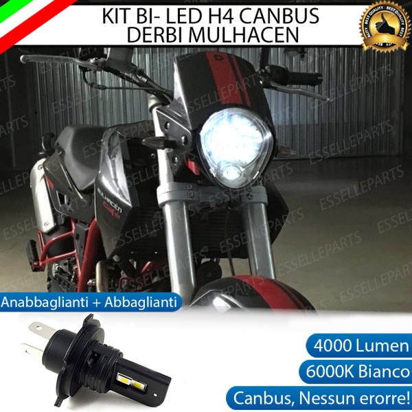 Lampada Singola LED H4 4000 Lumen per DERBI Mulhacen 125 2008-2013 Cafe