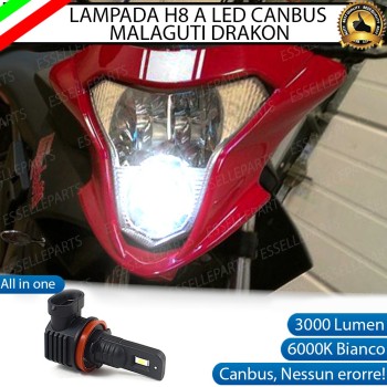 Lampada Singola H8 LED 3000 Lumen per Abbagliante MALAGUTI Drakon 2005-2006