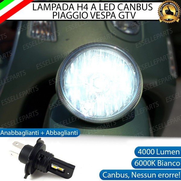 Lampada H4 LED 4000 Lumen per VESPA GTV 300 2010-2016 Via Montenapoleone ABS