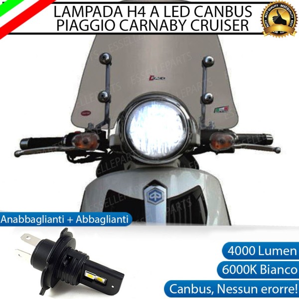 Lampada Singola H4 LED 4000 Lumen per PIAGGIO Carnaby 300 2008-2013 Cruiser