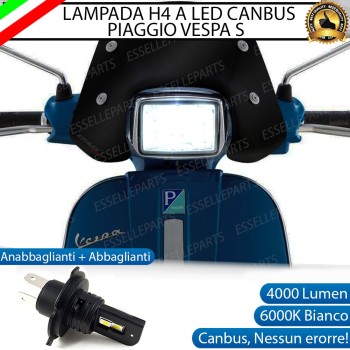 Lampada Singola H4 LED 4000 Lumen per VESPA S 50 2011-2013 2T Sport