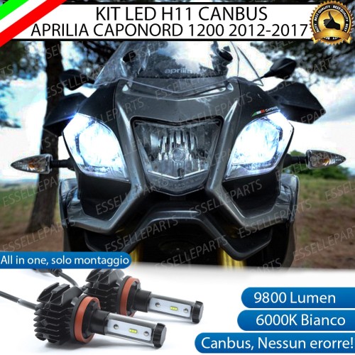 Kit Full LED H11 9800 Lumen Anabbaglianti per Aprilia Caponord 1200 2013-2017 Travel Pack ABS