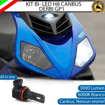 Lampada Singola Abbagliante LED H8 3000 Lumen per DERBI GP1 50 2005-2012 Open
