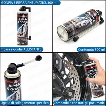 Bomboletta Ripara Gomme Moto Scooter Gonfia e ripara ogni tipo di Pneumatico 300ml per Cagiva