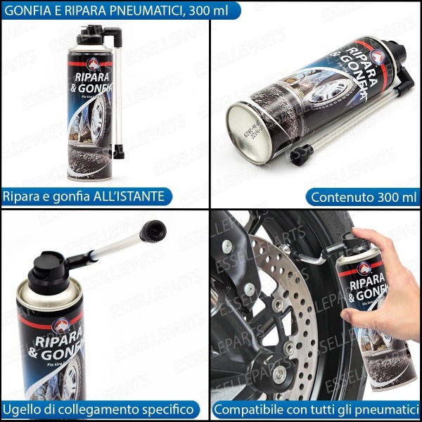 Bomboletta Ripara Gomme Moto Scooter Gonfia e ripara ogni tipo di Pneumatico 300ml per Kawasaki