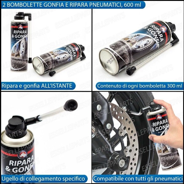 2 Bombolette Ripara Gomme Moto Scooter Gonfia e ripara Pneumatici 300ml per Yamaha