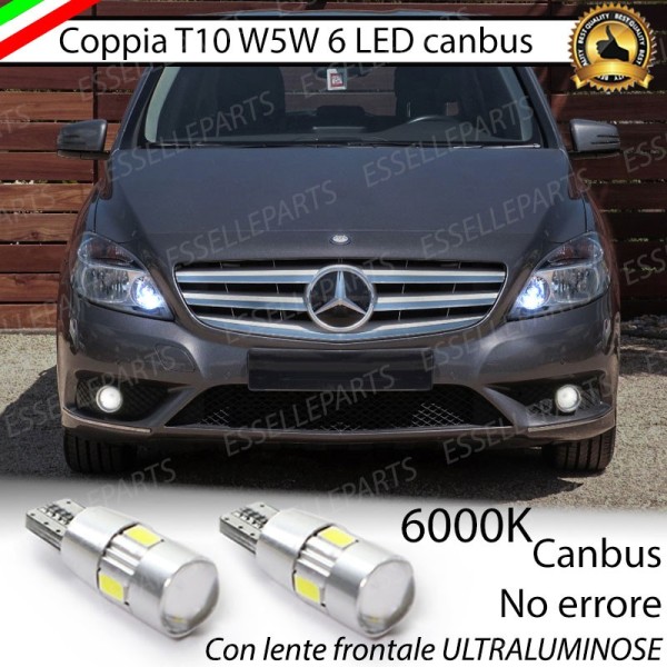 Coppia luci di posizione T10 W5W 6 LED canbus da 6000K Bianco 400 Lumen per Mercedes Classe B W246 Pre-Restyling