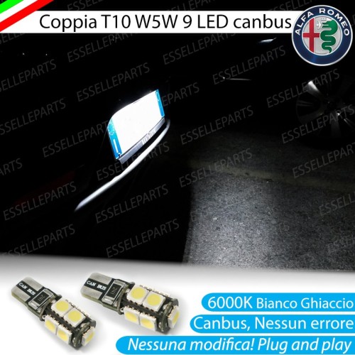 Coppia Luci Targa 9 LED Per Alfa Romeo 4C Canbus 6000K Bianco Ghiaccio No Error
