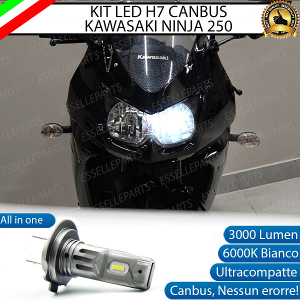 Kit Full LED H7 Per Kawasaki Ninja 250 R 3000 Lumen Ultra Compatta Luce Bianca