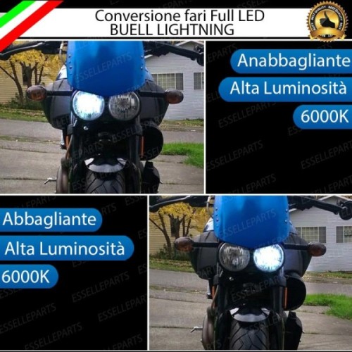 Conversione Faro Full LED Anabbagliante + Abbagliante per Buell Buell Lightning 2003-2004 XB 9S. Lampade compatte, 6000K Bianco,