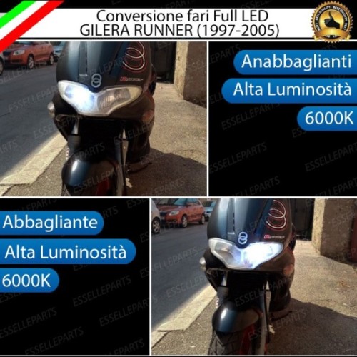 Conversione Faro Full LED Anabbagliante + Abbagliante per Gilera Runner 125 1998-2000 FX. Lampade compatte, 6000K Bianco, Canbus