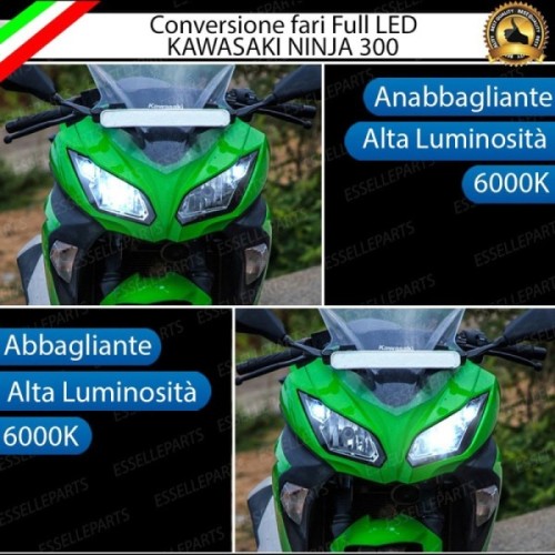 Conversione Faro Full LED Anabbagliante + Abbagliante per Kawasaki Ninja 300 2012-2016 ABS. Lampade compatte, 6000K Bianco, Canb