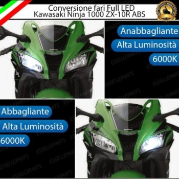 Conversione Faro Full LED Anabbagliante + Abbagliante per Kawasaki Ninja 1000 ZX-10R 2011-2015. Lampade compatte, 6000K Bianco,