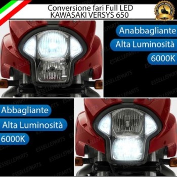 Conversione Faro Full LED Anabbagliante + Abbagliante per Kawasaki Versys 650 2006-2009. Lampade compatte, 6000K Bianco, Canbus.