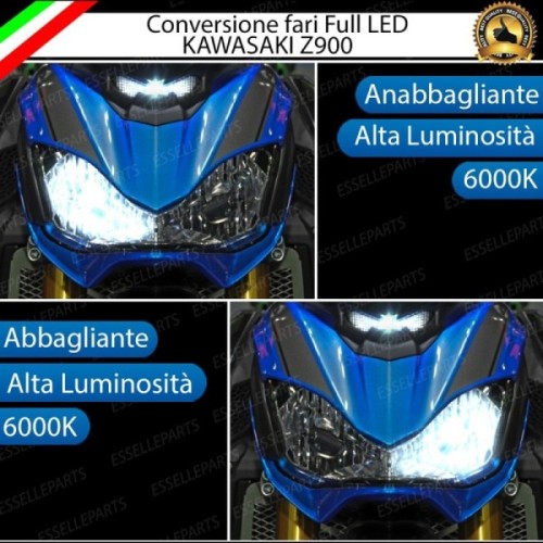 Conversione Faro Full LED Anabbagliante + Abbagliante per Kawasaki Z 900 2017-2018. Lampade compatte, 6000K Bianco, Canbus. Mont