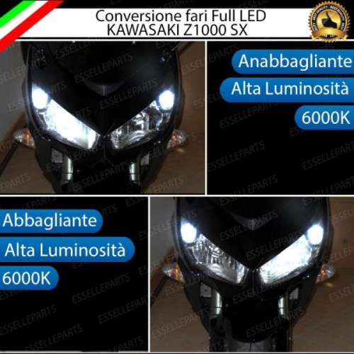 Conversione Faro Full LED Anabbagliante + Abbagliante per Kawasaki Z 1000 SX 2011-2013. Lampade compatte, 6000K Bianco, Canbus.