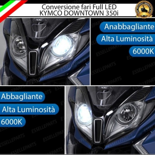 Conversione Faro Full LED Anabbagliante + Abbagliante per Kymco Downtown 350i 2015-2017 ABS. Lampade compatte, 6000K Bianco, Can
