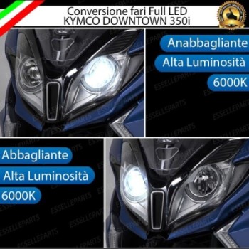 Conversione Faro Full LED Anabbagliante + Abbagliante per Kymco Downtown 350i 2015-2017 ABS. Lampade compatte, 6000K Bianco, Can