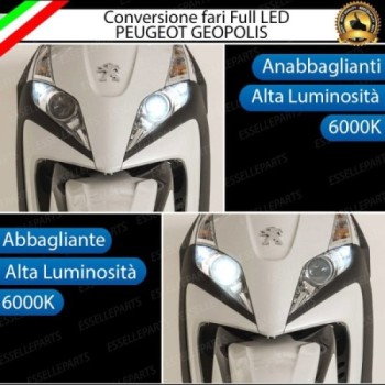 Conversione Faro Full LED Anabbagliante + Abbagliante per Peugeot Geopolis 300 2014-2015 R. Lampade compatte, 6000K Bianco, Canb