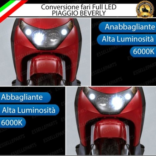 Conversione Faro Full LED Anabbagliante + Abbagliante per Piaggio Beverly 125 2002-2006. Lampade compatte, 6000K Bianco, Canbus.