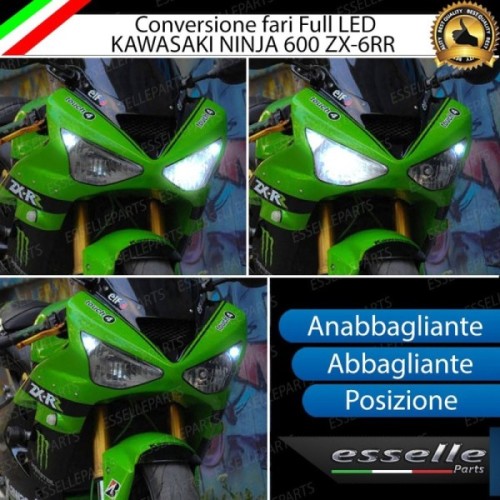 Conversione Fari Full LED per Kawasaki Ninja 600 ZX al 6RR dal 2003 al 2004 6000 Lumen 6000K bianco